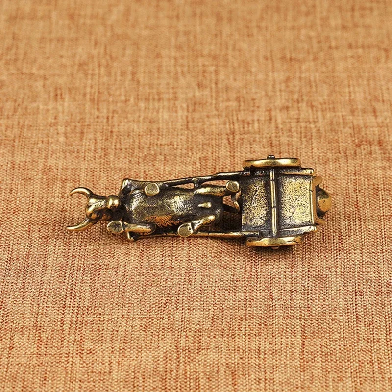 Chinese Folk Feng Shui Crafts Home Decoration Accessories Bring Good Luck Retro Ornament Bull Pull Vehicle Figurines Pure Copper