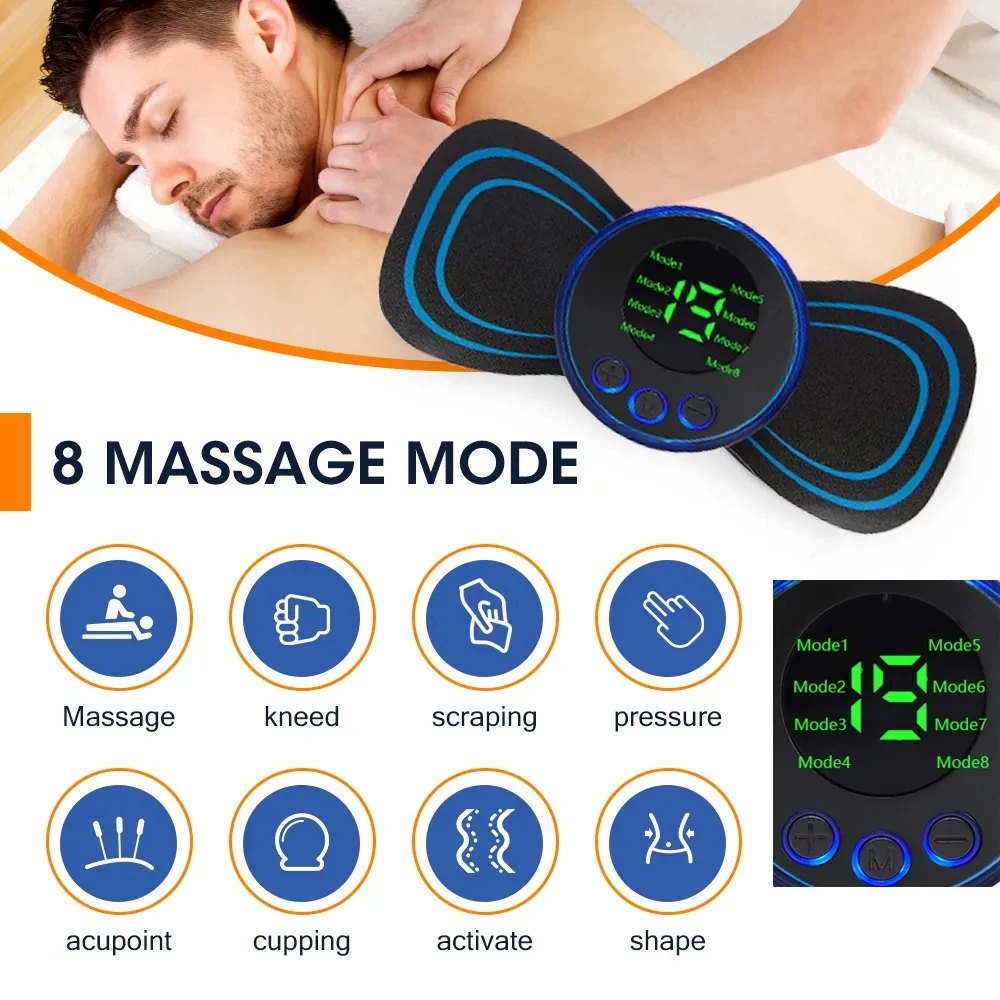 

EMS Tens Neck Massager Mini Electric Pulse Cervical Back Muscle Stimulator Arm Relaxation Pain Relief Spine Massage Pads