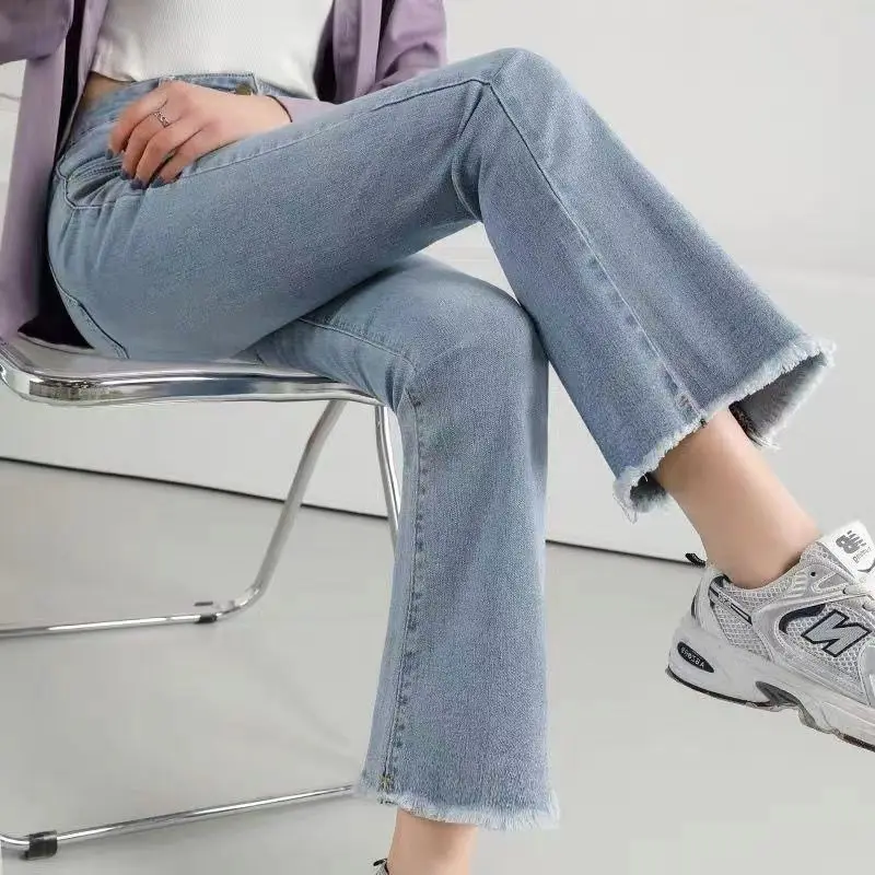 

Lace-up Jeans Women's 2023 New Spring Slim High Waist Nine Points Small Light-colored Sports Denim Pants