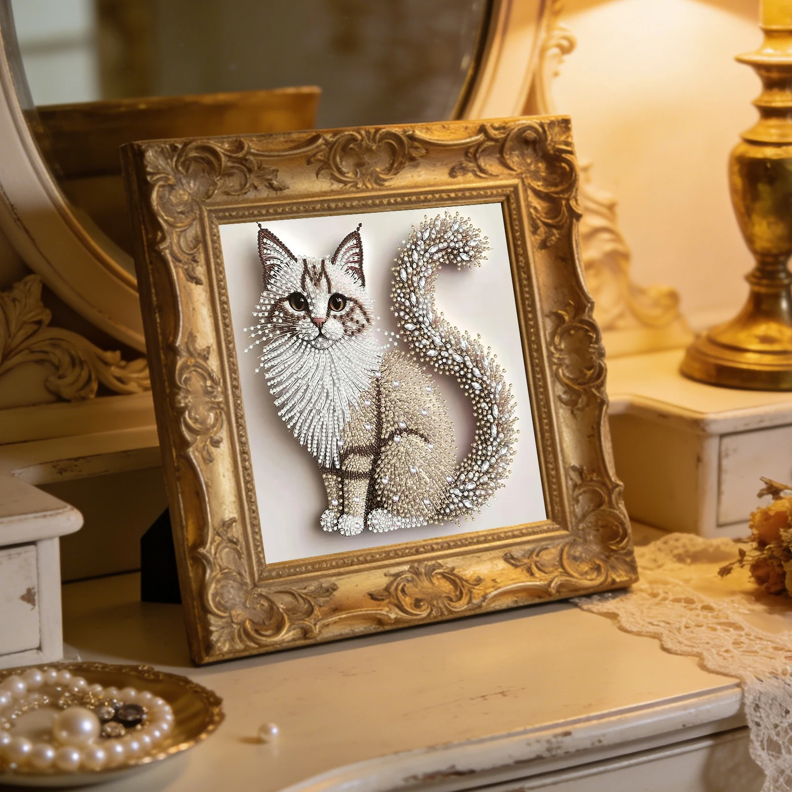 Kit Diamantato Fai-da-te a Forma Speciale di Gatto per Adulti Principianti, Decorazione Domestica, Kit Arte con Diamanti e Gemme 11.81x11.81in - immagine 2