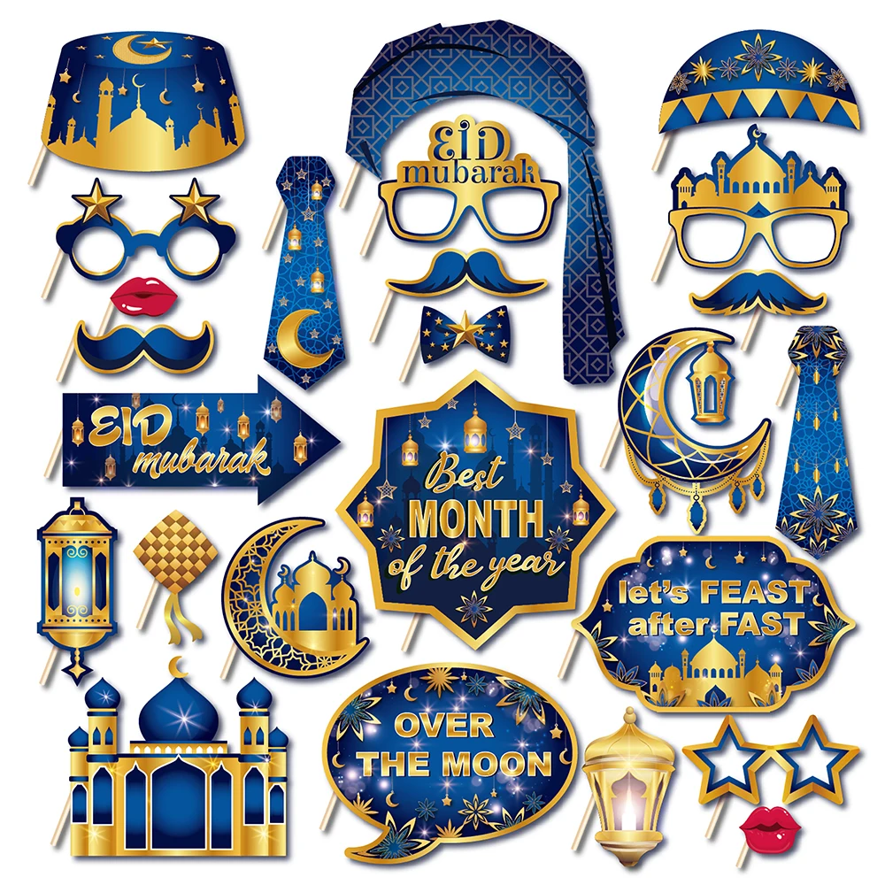 

25pcs/set Cartoon Ramazan Moon Luna Feast Eid Mubarak Birthday Party Paper Photobooth Props Muslim Ramadan Photo Prop Decoration
