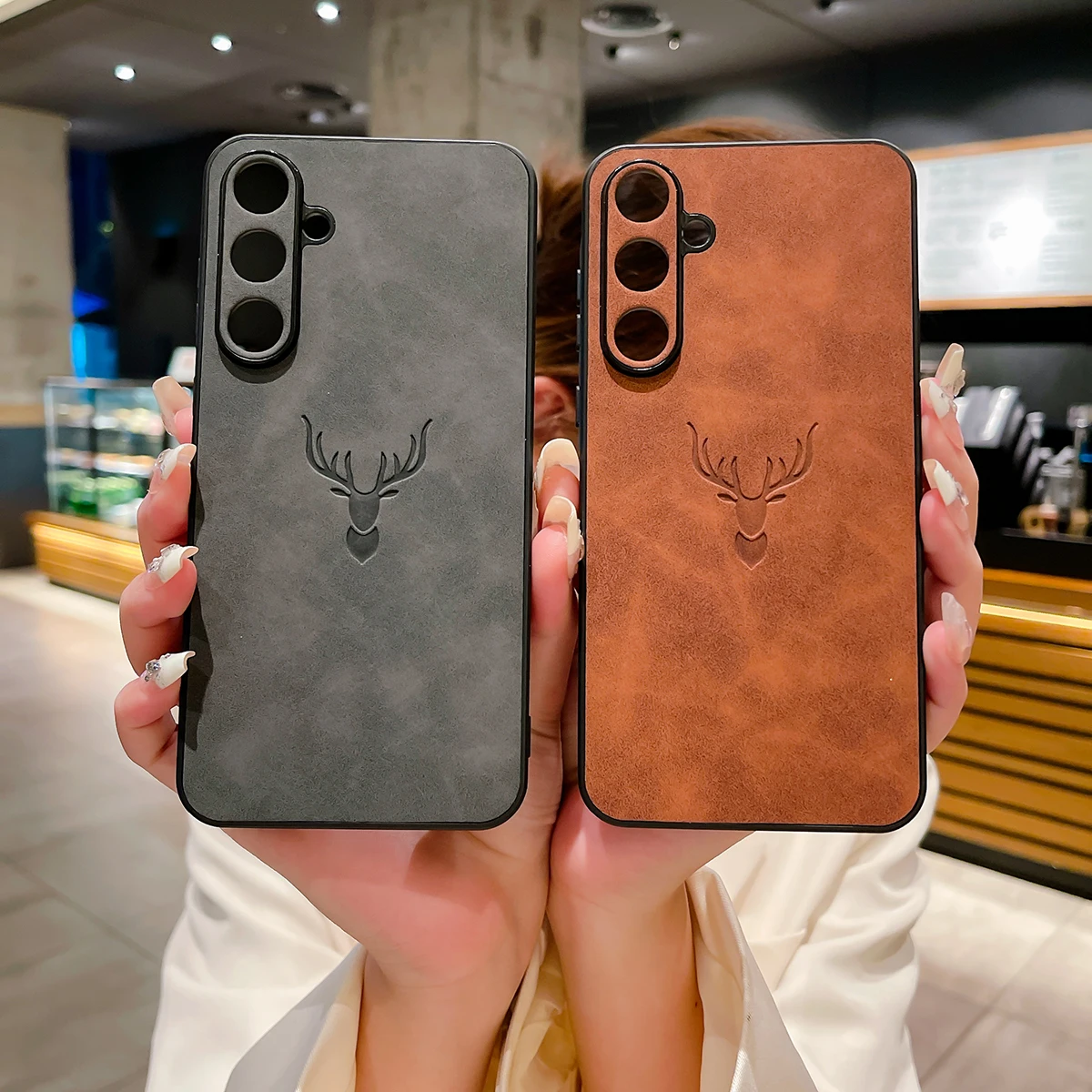 Embossed Deer Case PU Leather Full Camera Protection Cover