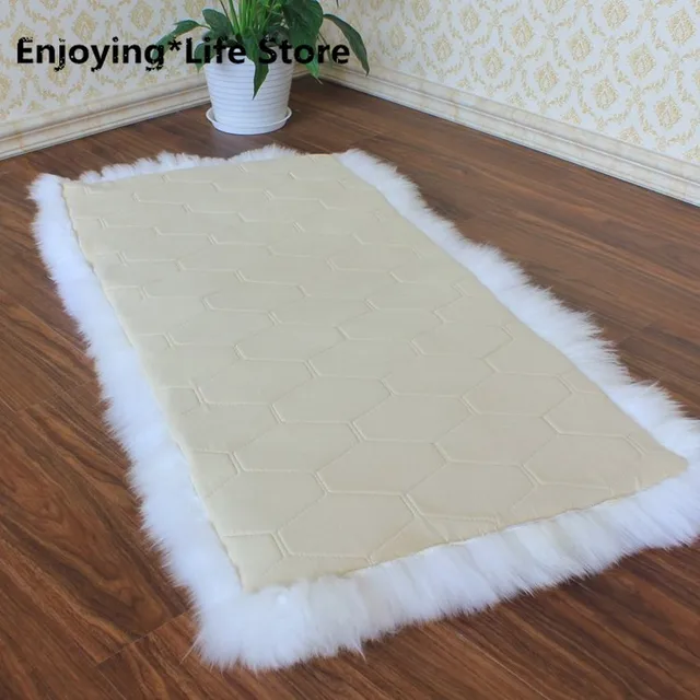 Square Real Sheepskin Rug Winter Sheep Fur Bed Slide Carpet White Shaggy Sheep Fur Sofa Seat Mat for Bedroom 2