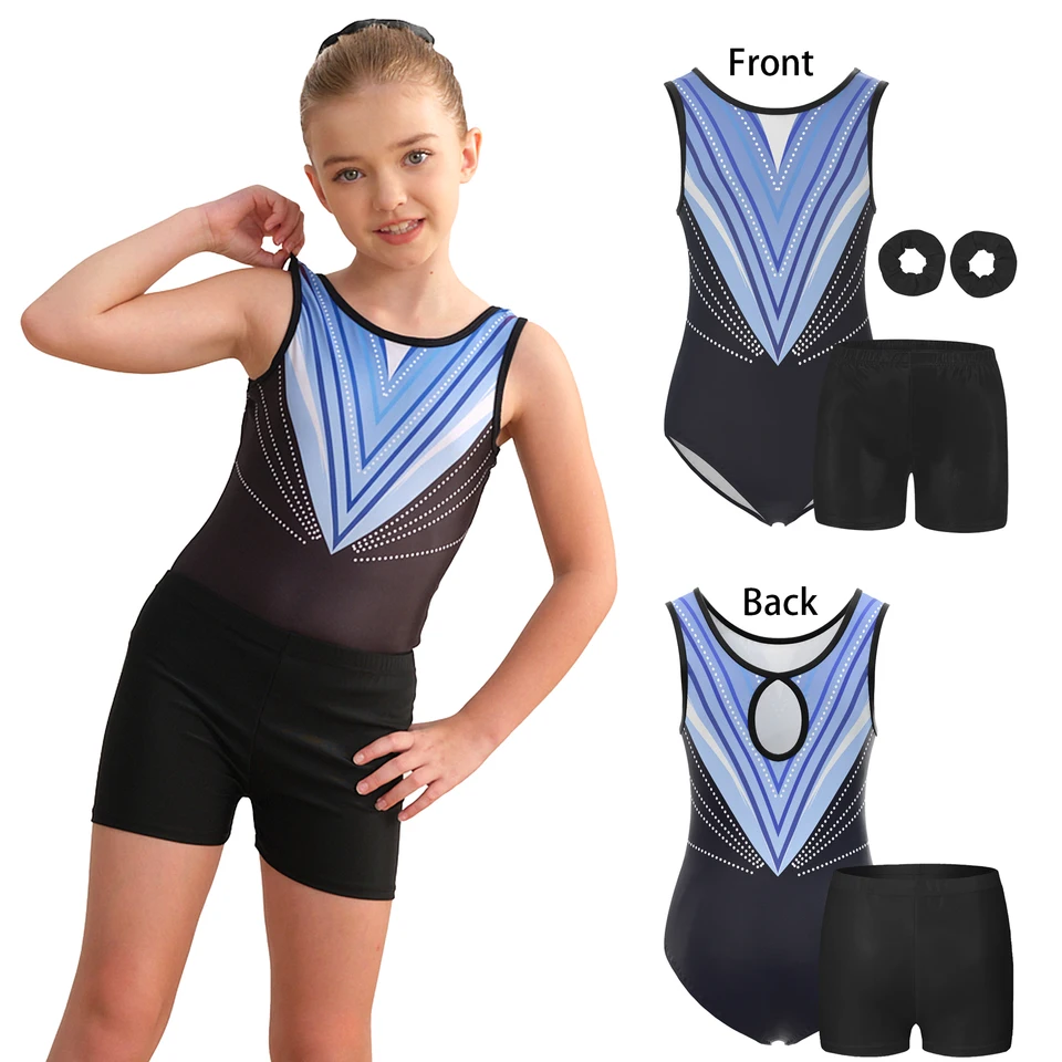 Essenclo Girls Gymnastics Leotards W/ Shorts Set - S3 - 9-10