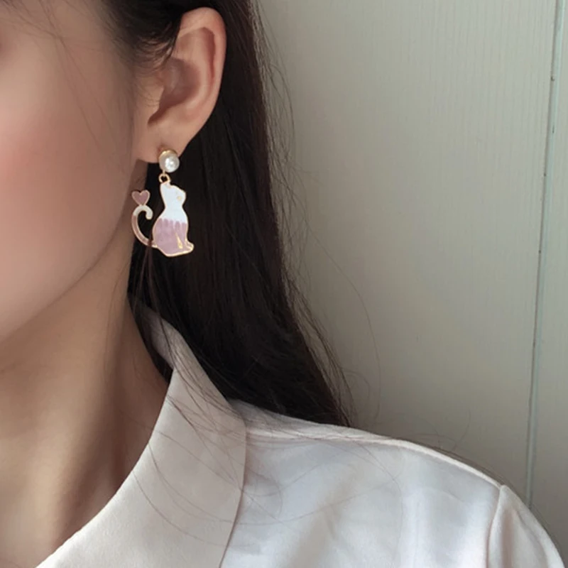 Koreanischen Stil Blume Niedlichen Tier Baumeln Ohrringe Für Frauen Mond Sterne Kätzchen Kaninchen Ballon Asymmetrische Ohrring Partei Schmuck Geschenk – Detail 8