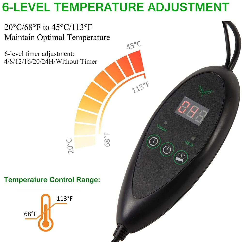 Durable Waterproof Plant Seedling Heating Mats with 20℃-45℃ Digital Thermostat Controller for Hydroponic Seedling Germination
