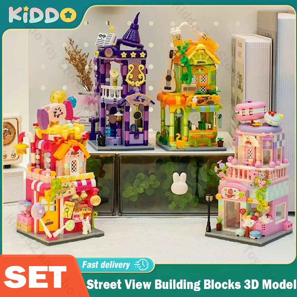 Street View Building Blocks VILLA House Magic House Colorful 3D Model Assembling City Mini Bricks Sets Kids Kits for Kids Gifts
