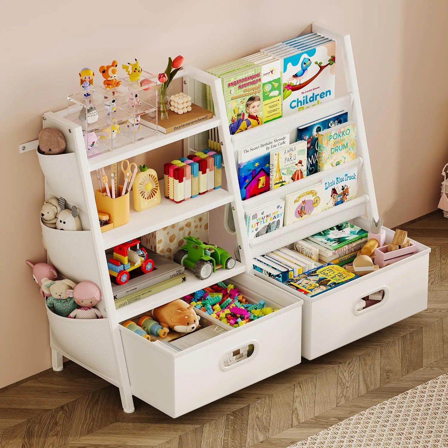 3-Tier Kids Bookcase with Toy Bins 1