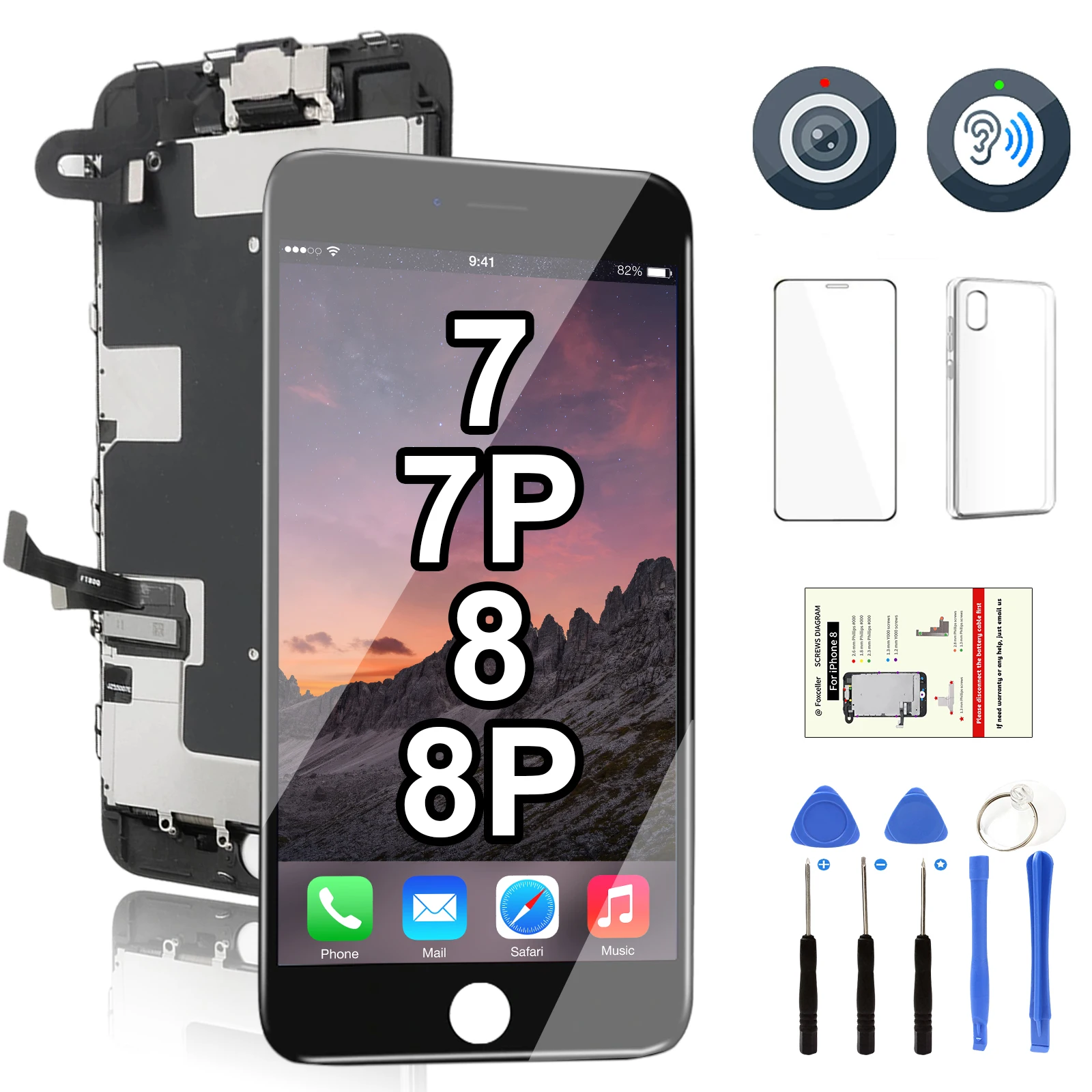 

LCD Screen For iPhone 7 8 Plus 7P 8P Display Replacement Kit 3D Force Touch Digitizer Full Set Complete Assembly+Front Camera