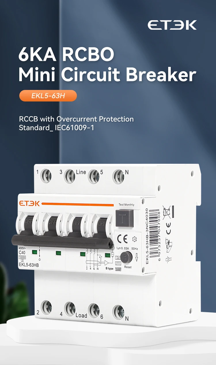 ETEC Type B RCBO Residual Automatic Circuit Breaker 10KA 2p 4P 32a 40a 63a Over