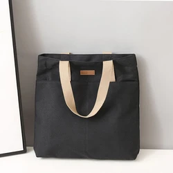 Elegant Women's Canvas Tote Bag - Stylish Solid Color Casual Shoulder Handbag with Large Capacity (Black)