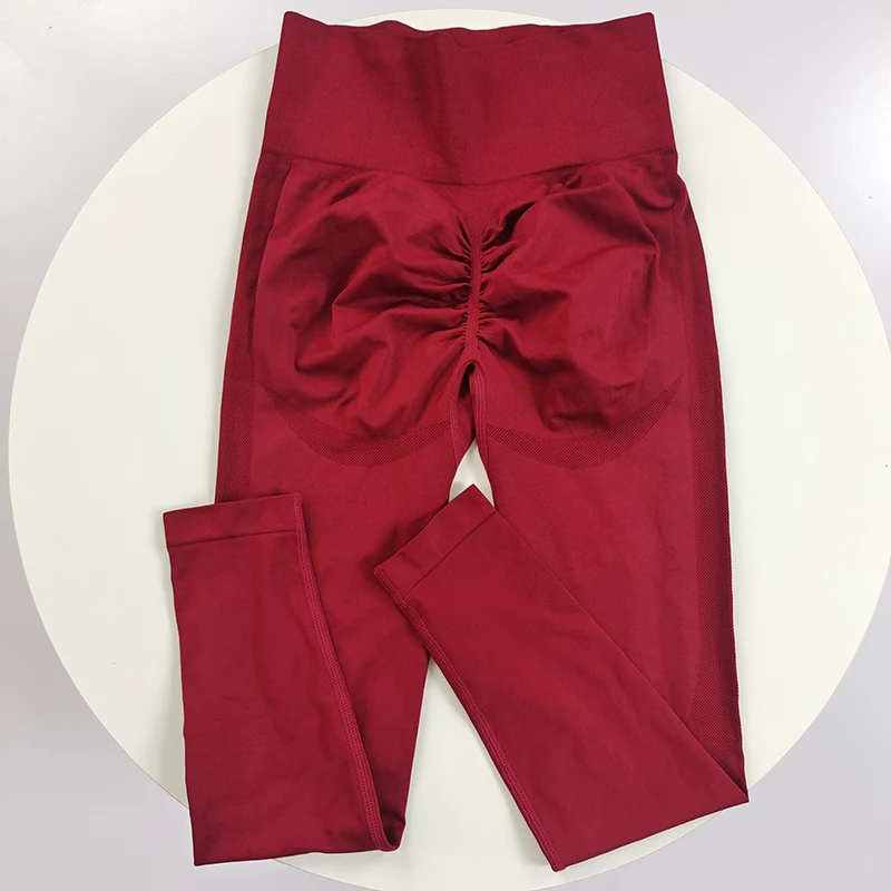 سراويل يوجا بدون خياطة رياضية خوخية عالية الخصر ور...