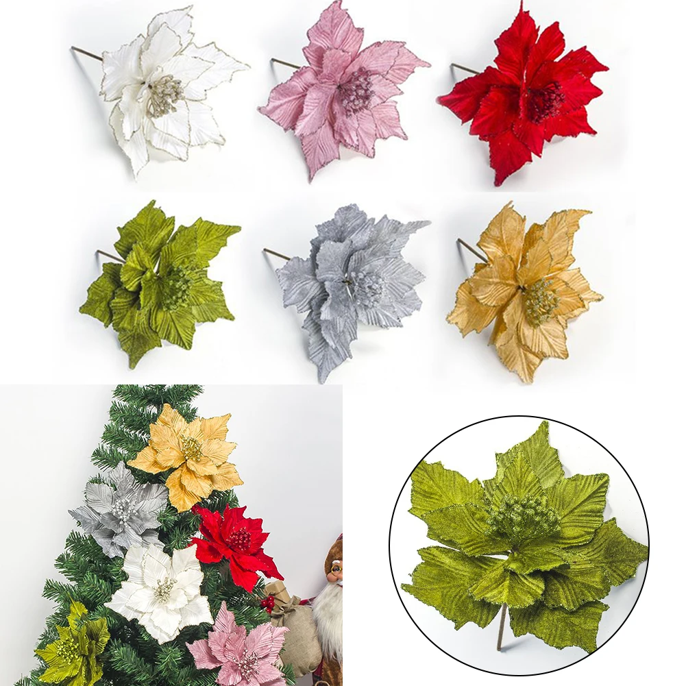 

1pcs 26cm Nordic Champagne Christmas Flower New Simulation Pattern Diy Red Multi Layered Christmas Tree Decoration Parts