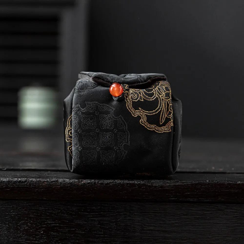 Retro Brocade Tea Bag Brocade Fabric Portable Tea Cozies Entangled Lotus Pattern Thickened Pot Bag Camping