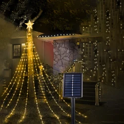 Pentagram Solar-Powered Waterproof String Lights - 8 Mode LED Fairy Lamps for Holiday and Outdoor Decor (Warm White)