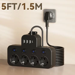 Versatile Power Strip with Customizable Cord Length and Multiple Outlets - EU Plug (Black - 5Ft)
