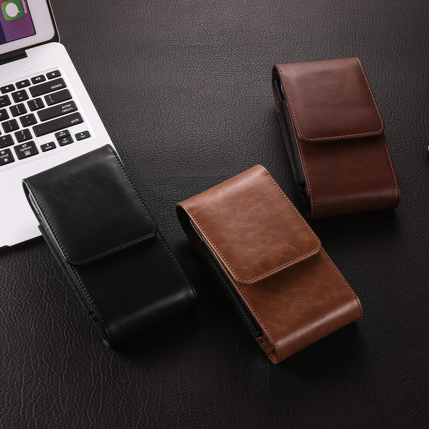 Vertical Dual Pouch Design Cell Phone Belt Pouch with Flip Case