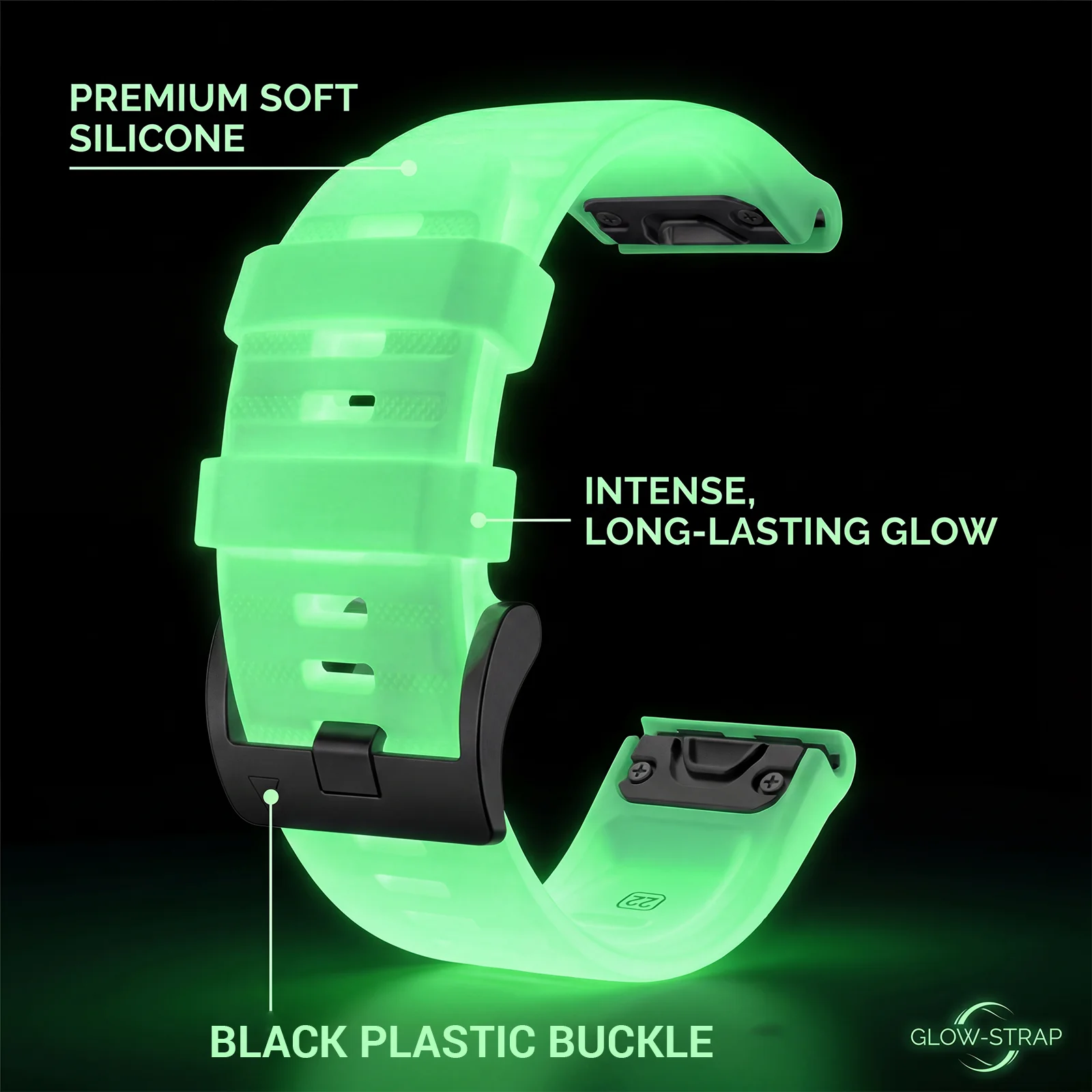 Luminous Silicone Watch Strap Set - 3 Pieces, 22/26mm, Premium Alternative Wristband