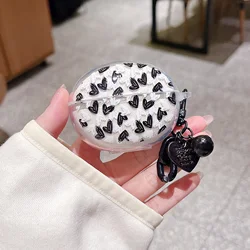3D Clover Cute Sea World Stars Soft TPU Headphone Cover with Pendant - Shockproof Protective Sleeve for QCY Crossky C50 (Black White Hearts)