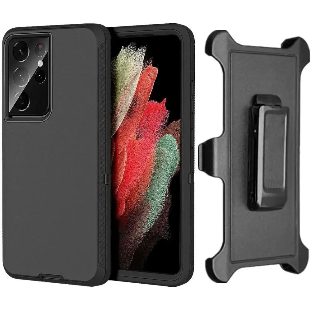 

Ударопрочный защитный чехол для Samsung Galaxy S24 S23Ultra S22 + S21Plus S20 S10 Note 20 10, черный чехол с зажимом для ремня