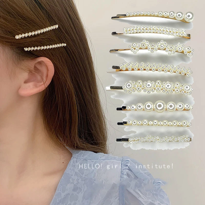 2Pcs/Lot Metal Hair Clips Pearl Imitation Hairpins Fashion Hairgrip Hairpins Alloy Handmade INS Hair Accessories Styling Tools
