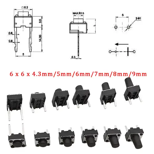20/50/100Pcs Micro Tactile Switch Momentary Tact DIP Switch 2Pin 6 x 6mm Micro Touch Push Button Switch High 5mm 6mm 7mm 8mm 9mm - Image 6