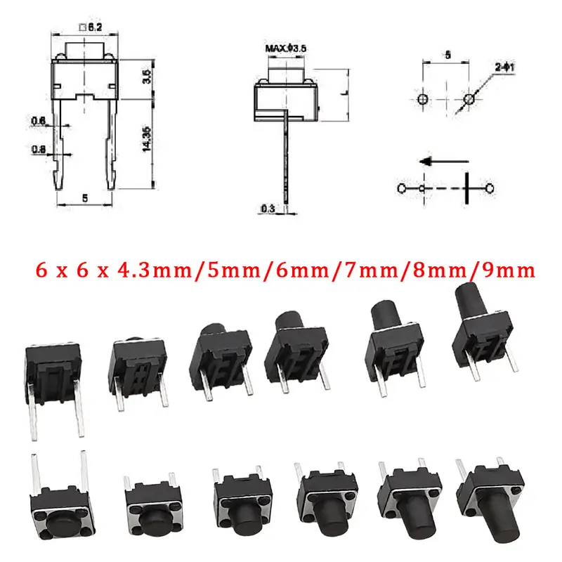 20/50/100Pcs Micro Tactile Switch Momentary Tact DIP Switch 2Pin 6 x 6mm Micro Touch Push Button Switch High 5mm 6mm 7mm 8mm 9mm - Image 6