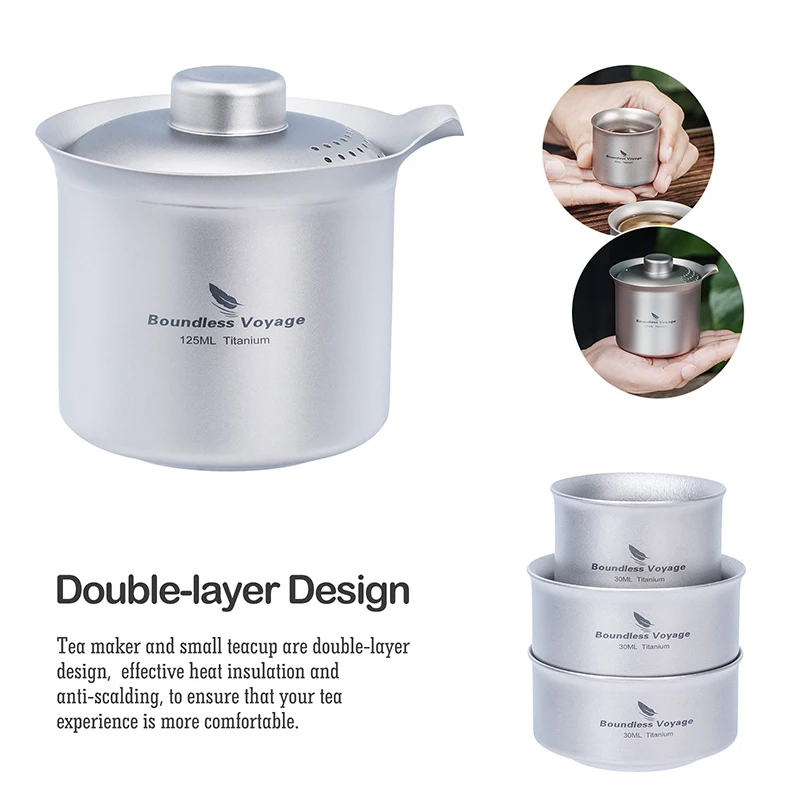 Grenzenlose Reise Titan Tee maschine Doppels chicht Tee tasse leichtes Teese rvice Outdoor Camping tragbare Teekanne tragbare Reise tasse – Detail 4