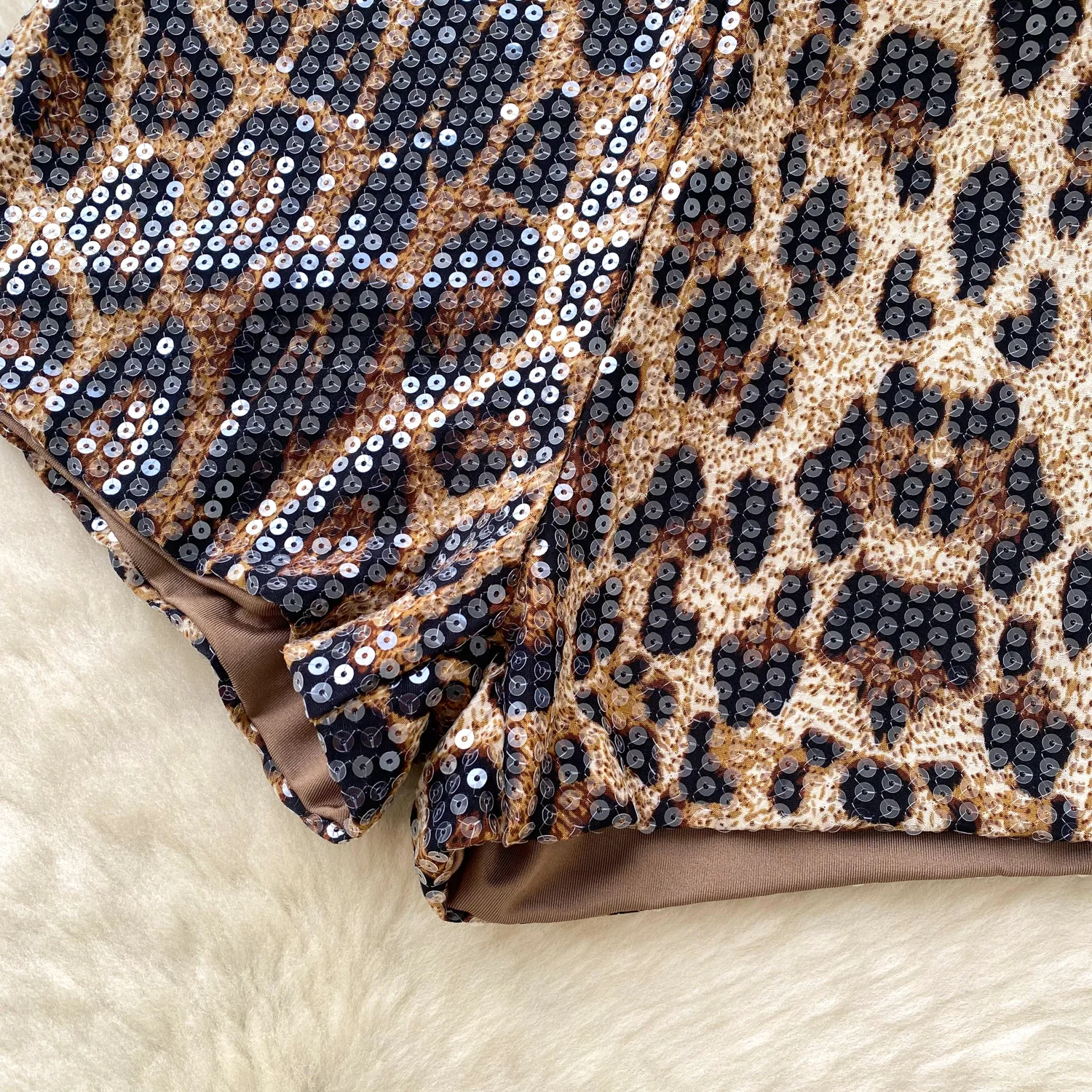 Basics Vintage sexy Chic leopard sequin Short Pants Hotsweet Fashion Streetwear Club High Street Women Casual Clothing