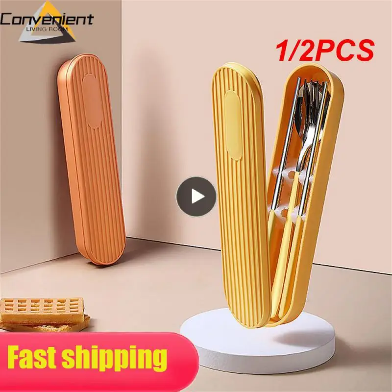 

1/2PCS Portable Stainless Steel Cutlery Set Chopsticks Spoon Set Cutlery Box Student Work Dinnerware Set Plates