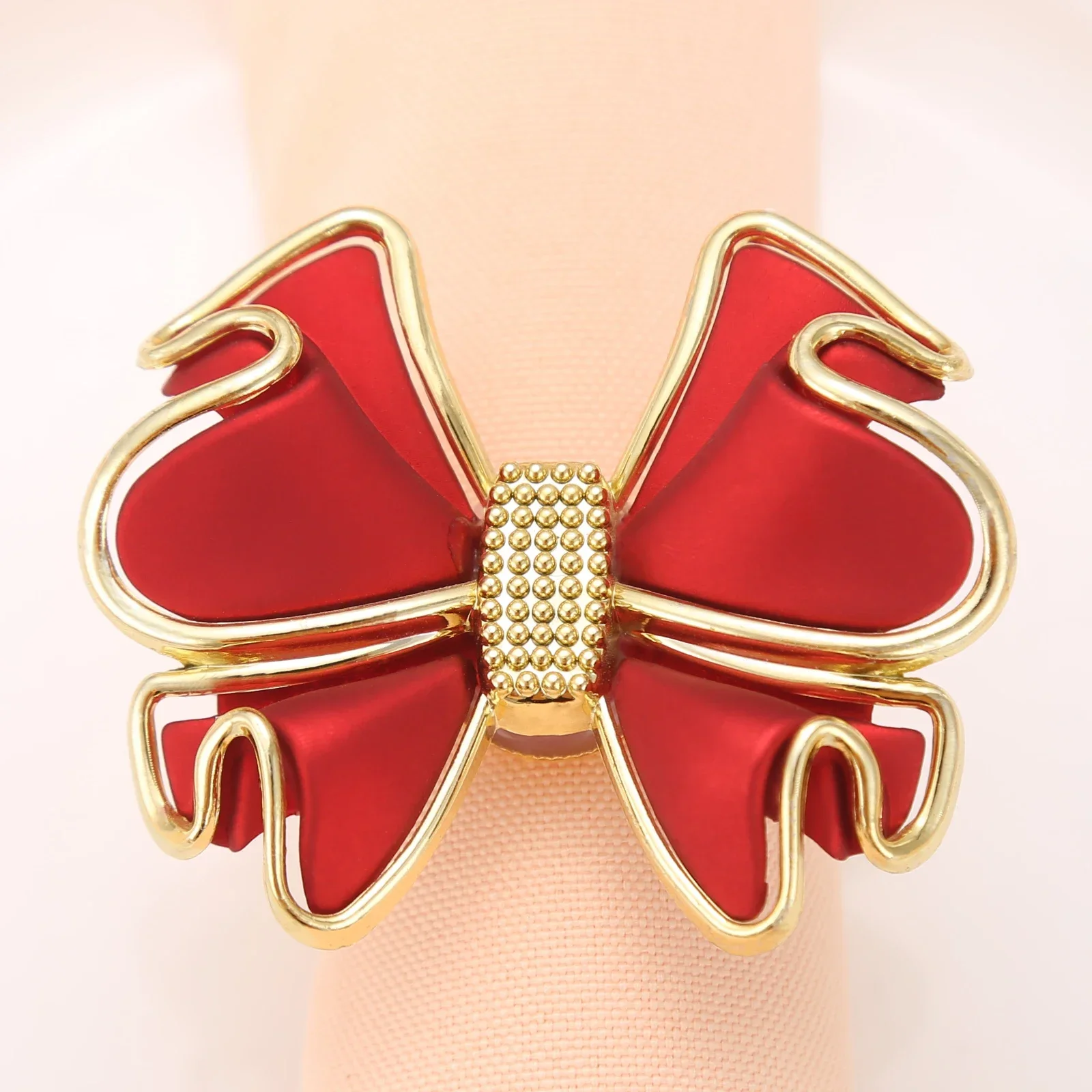 6pcs Model Room Kitchen Wedding Party Christmas Table Decoration Red Bowknot West Dinner Napkin Buckle Holder Napkin Rings 3.5cm