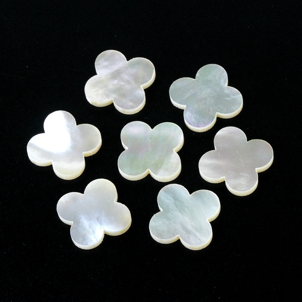 Mother of Pearl Loose Clover Beads White Shell 10mm 14mm Natural Shell Double Flat