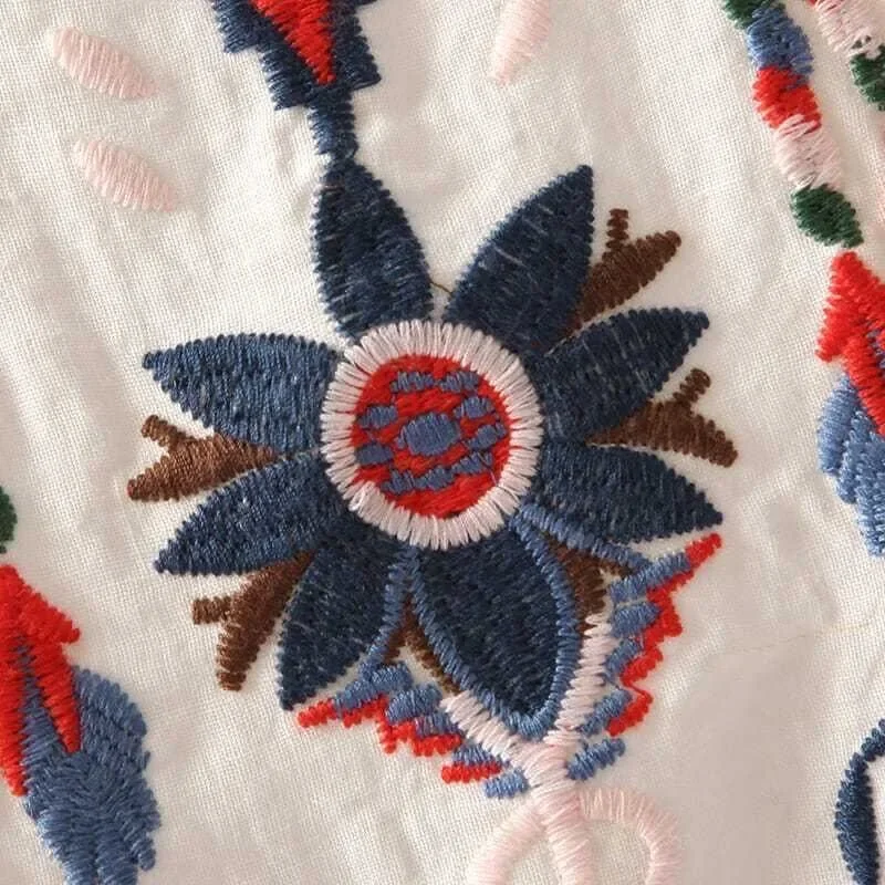 여성용 럭셔리 자수 꽃무늬 티, 중국 스타일 클래식 루즈 셔츠, 캐주얼 빈티지 O넥 반팔 블라우스 탑, 여름