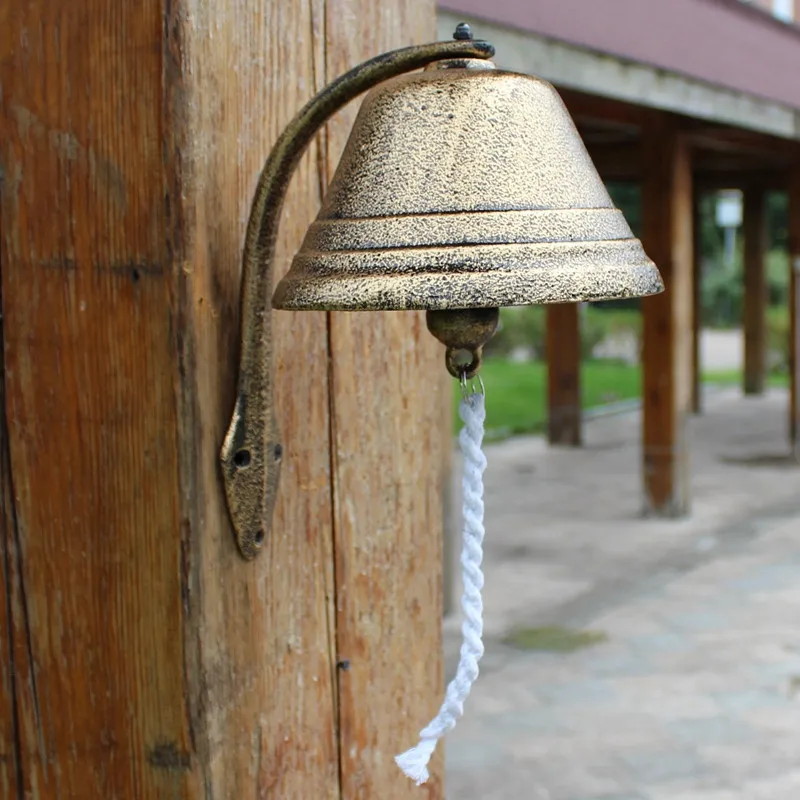 

Large Door Bell Vintage Gold Cast Iron Wall Mount Home Decor Outdoor Garden Ornaments Doorbell Chime Welcome Dinner Bell Metal