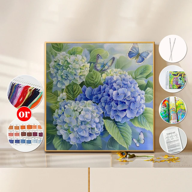 Fil de coton écologique à broder complet 11CT, Kit de point de croix imprimé la famille des fleurs, Art 40x40cm 4