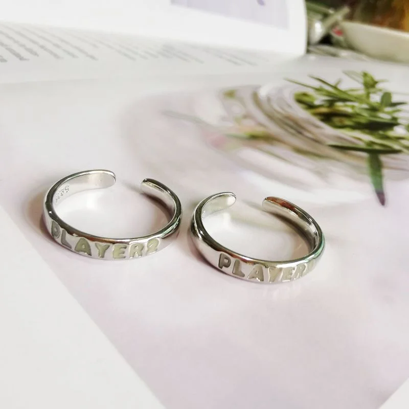 Luminous Ring for Women Men Creative Glowing in the Dark Player 1 Player 2 Matching Gaming Ring for Couple Valentine's Day Gift 4