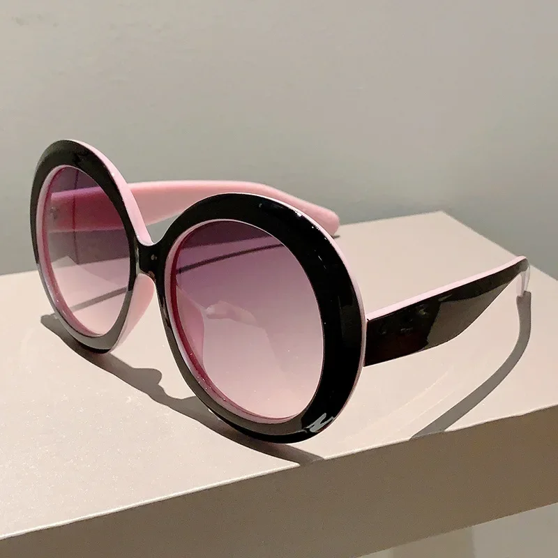 Cotton Candy pink black colored lollipop ? rave round sunglasses oversized big Oversized Round Big Frame Sunglasses Women For Men Luxury  main image 2