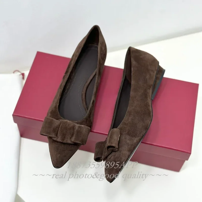 Spring and autumn, bow single shoe women's shoes, cowhide headdress, shallow mouth, comfortable wedge heels 2