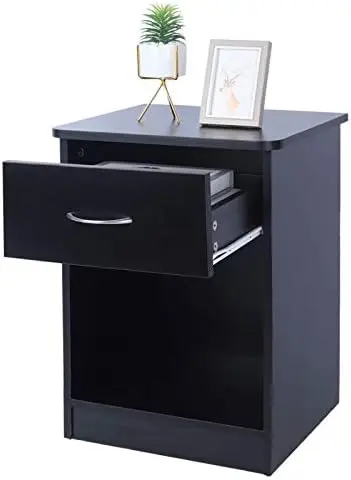 

Nightstand, End Table with Drawer and Open Storage Shelf, Nightstand Chest for Bedroom and Dorm Bedside, Black Mini bedside tabl