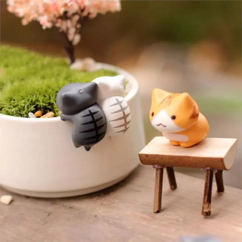 6Pcs/Set Creative Succulent Flowerpot Moss Micro Landscape Doll Cute Cat Simulation Decoration Doll Cake DIY Assembly Ornaments