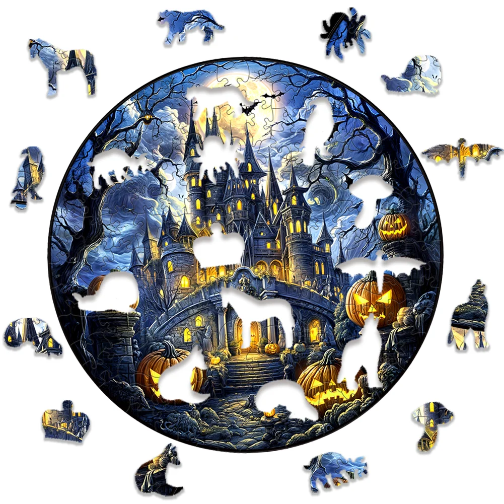 Halloween Pumpkin Castle Wooden Jigsaw Puzzle Halloween Family Party Wall Decoration Wooden Jigsaw Puzzle 6