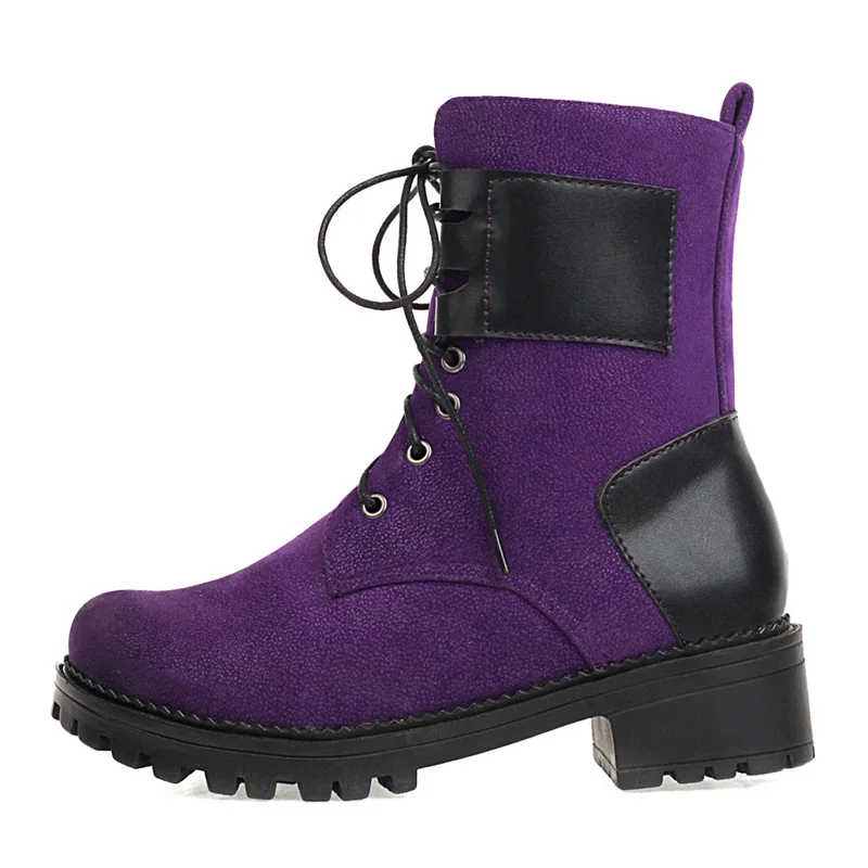 

2022 Autumn Fashion Purple Green Cross Lacing Punk Style Short Boots Retro Casual Shoes Women's Boots Big Size 42 43 Flat Boots