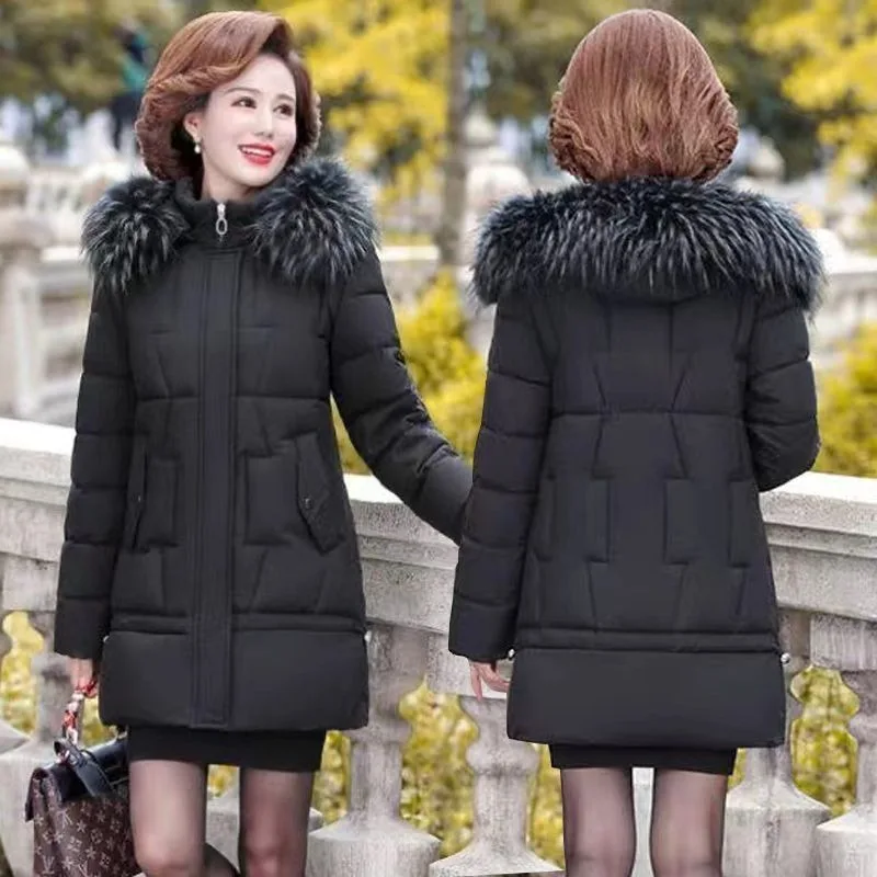 Middle Aged Elderly Women Cotton Jacket Loose Oversize Thickened Padded Coat Mother Outfit Winter Coat Down Quilted Overcoat