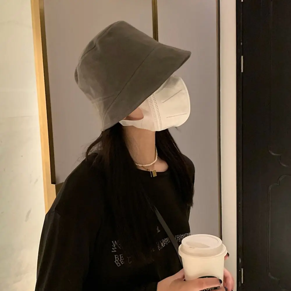 여성 및 여아용 자외선 차단 버킷햇, 단색 자외선 차단 비치 캡, 코튼 대야 모자, 패션