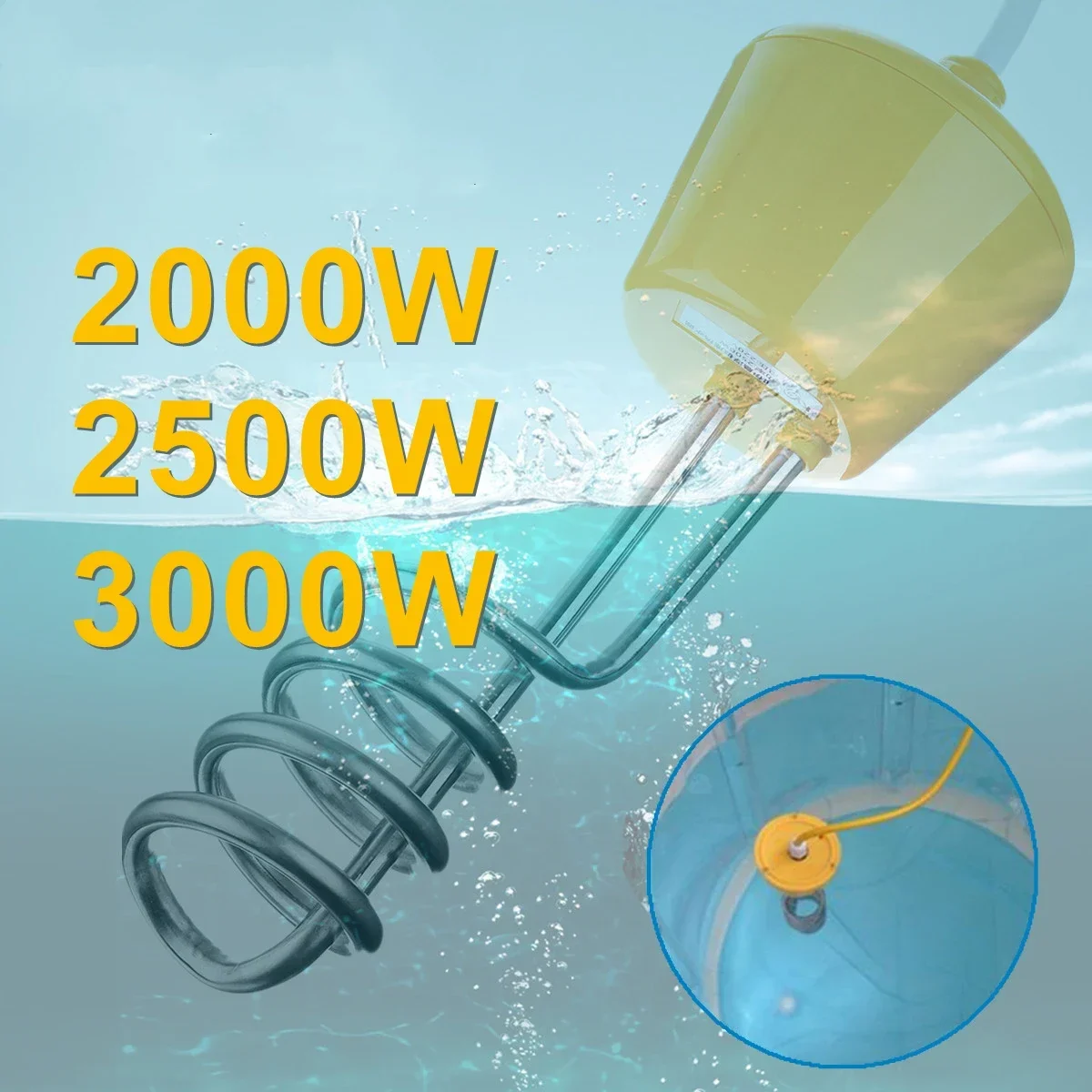 3000W Electric Water Heater Stainless Steel Automatic Immersion Heater Portable Hot Water Boiler for Bucket Swimming Pool 1