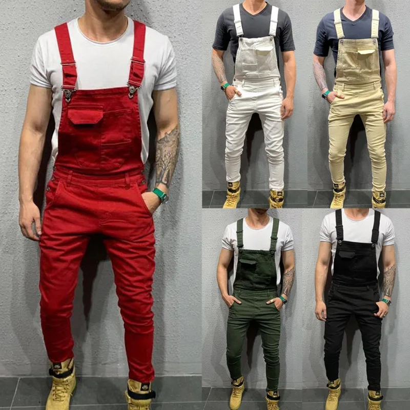 Men's Denim Dungaree Bib Overalls Jumpsuits Moto Biker Jeans Pants Trousers Plus Size Mens Casual Overalls casual pants