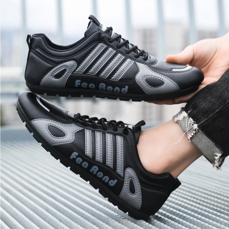 Men Casual Leather Shoes Fashion Comfortable Men Sports Shoes Breathable Slip-on Skateboard Board Shoes Lightweight Men Sneakers 3