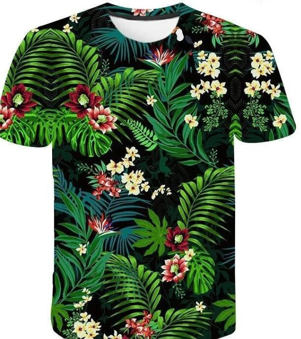 Tropical Plant Leaf Print Short Sleeve T Shirt
