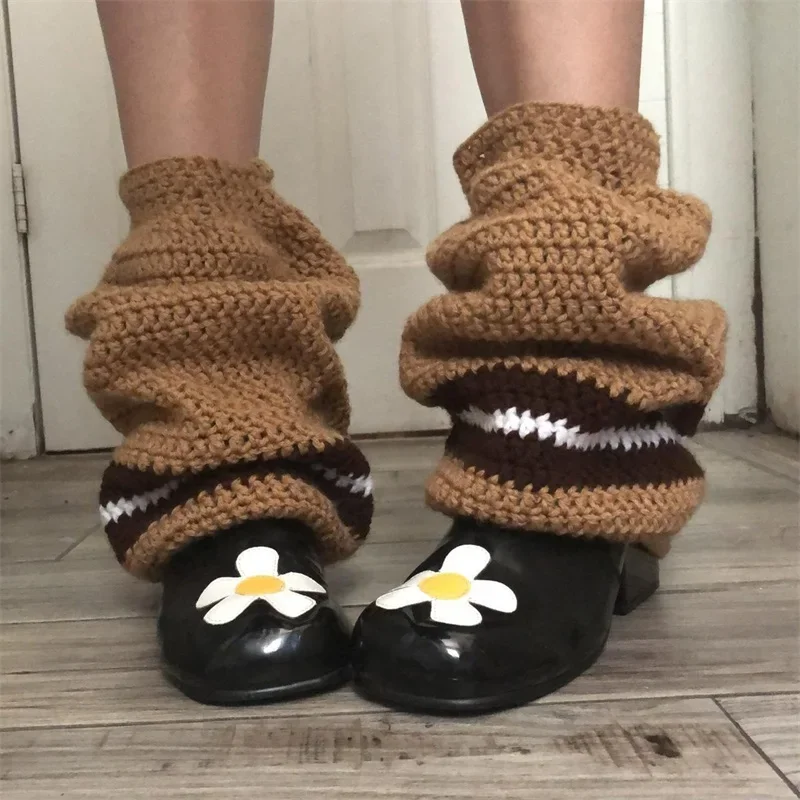 Women’s Contrast Color Knit Leg Warmers - Knee High Aesthetic Boot Cuffs