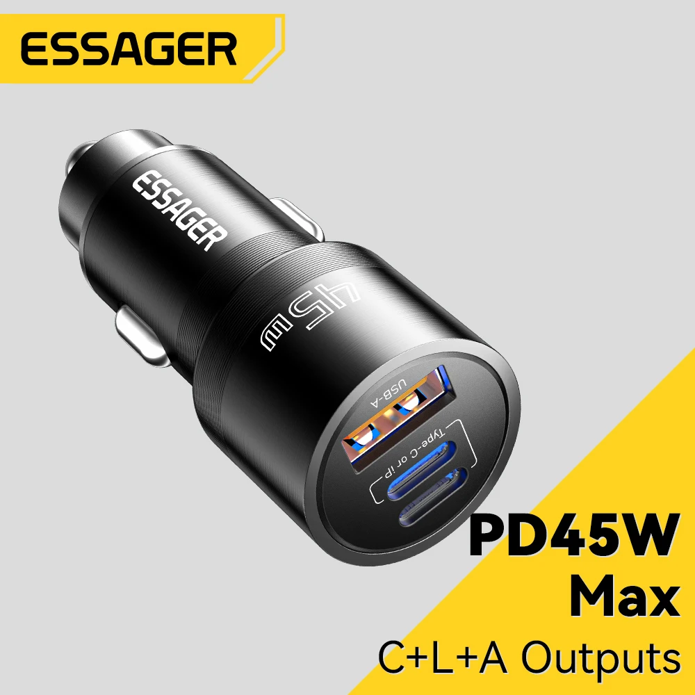 Essager 45W Car Charger Fast Charging PPS PD3.0 Fast Type C Car Phone Charger for iPhone Samsung S23 S22 Xiaomi POCO